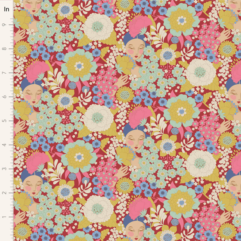 Wallflower- Burgundy-Wallflower Collection-From Tilda-100% Cotton-44/45"