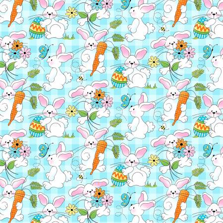 Spring Holiday - Easter Bunnies
From Fabric Traditions. Studio Cottons by Fabric Traditions Collection. This fabric features a light blue background with a checkered pattern, adorned with adorable white bunnies holding carrots, Easter eggs, and flowers, accented with green leaves, yellow bees, and pink butterflies. This festive and whimsical design captures the joy of spring and Easter. 100% Cotton
44/45"