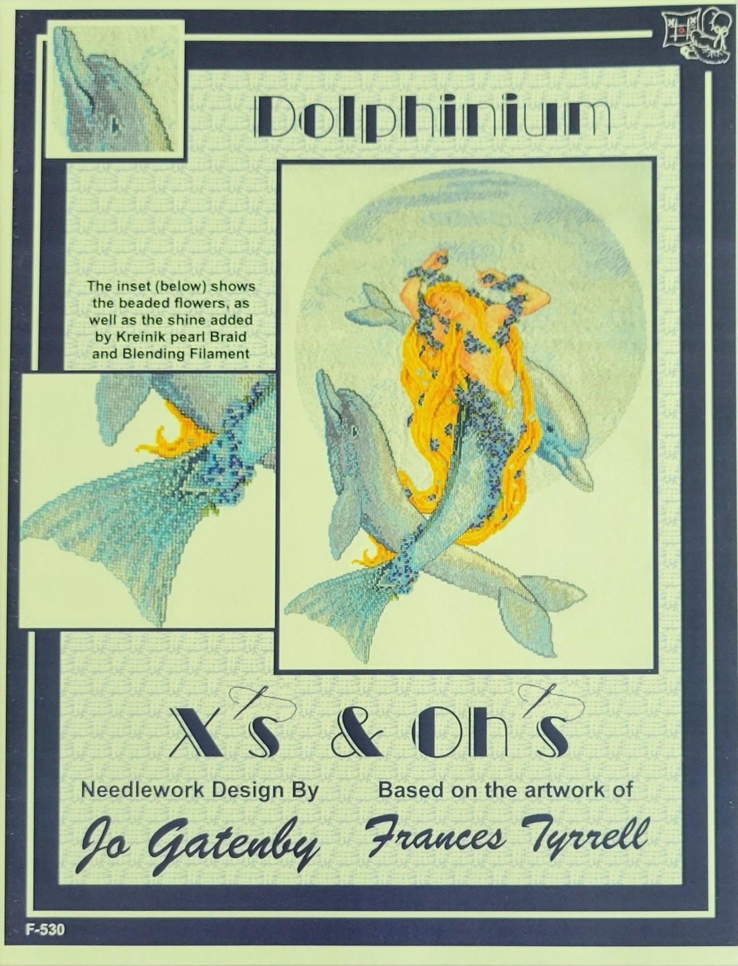Dolphinium Cross Stitch Pattern From x'x & Oh's Needlework Design By Jo Gatenby Based on artwork of Frances Tyrrell