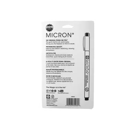 Pigma Micron Pen Set Size 05
Archival quality ink for use in acid-free environments
- Chemically stable, waterproof, and fade resistant
- No smears, feathers, or bleed-through on most papers
Color: Brown, Red, Green, Blue, Black and Purple
Use: Pen
Size: 05=0.45mm
Included: 6 pens per pack