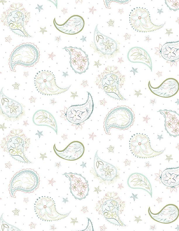 Blissful Paisley Contour - White -
From Wilmington Prints -
By Danielle Leone - 100% Cotton
