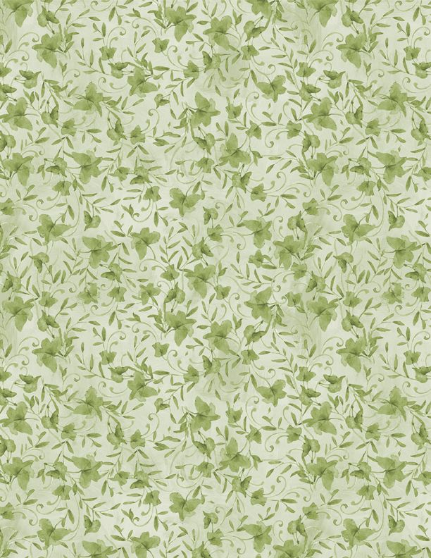 Gnome & Garden - Leaf Toss - Green From Wilmington By Susan Winget 100% Cotton 44/45"