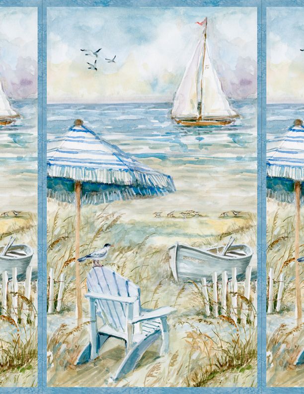 Coastal Sanctuary Fabric Panel From Wilmington Prints By Susan Winget 100% Cotton 24" x 43"