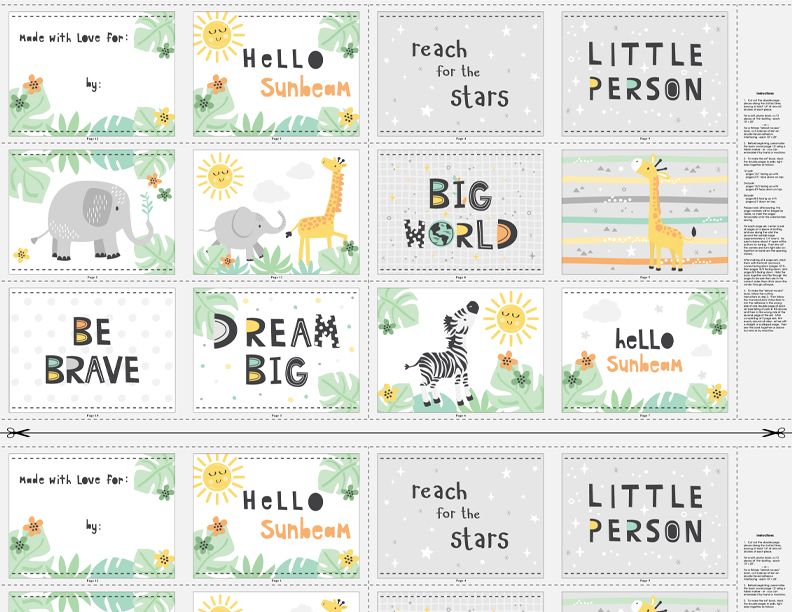 Hello Sunbeam Book Fabric Panel From Wilmington Prints By Lisa Perry 100% Cotton 44"/45"