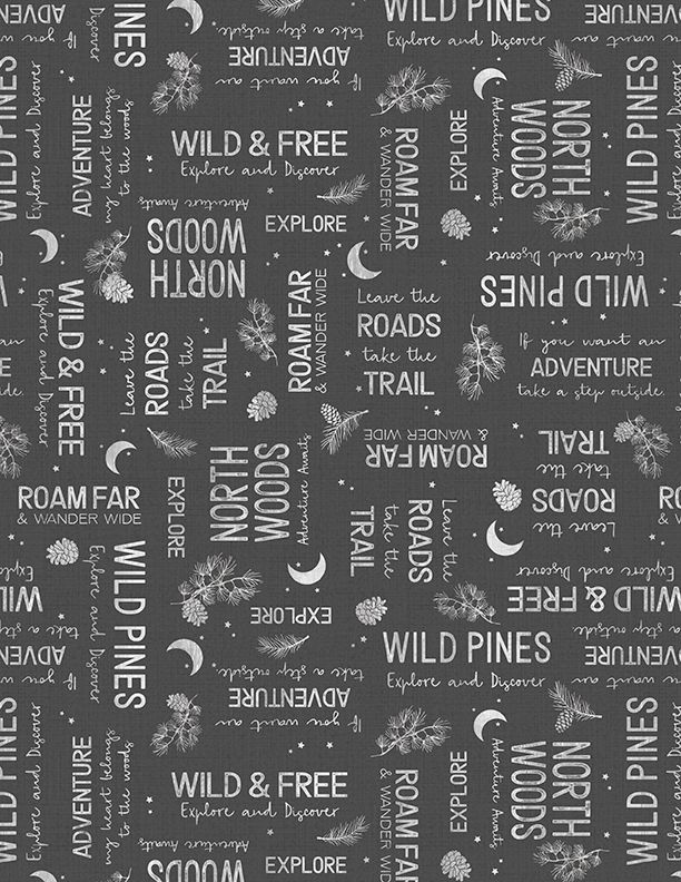 Wild Woods Lodge - Word Toss - Black From Wilmington Prints 100% Cotton 43"/44"