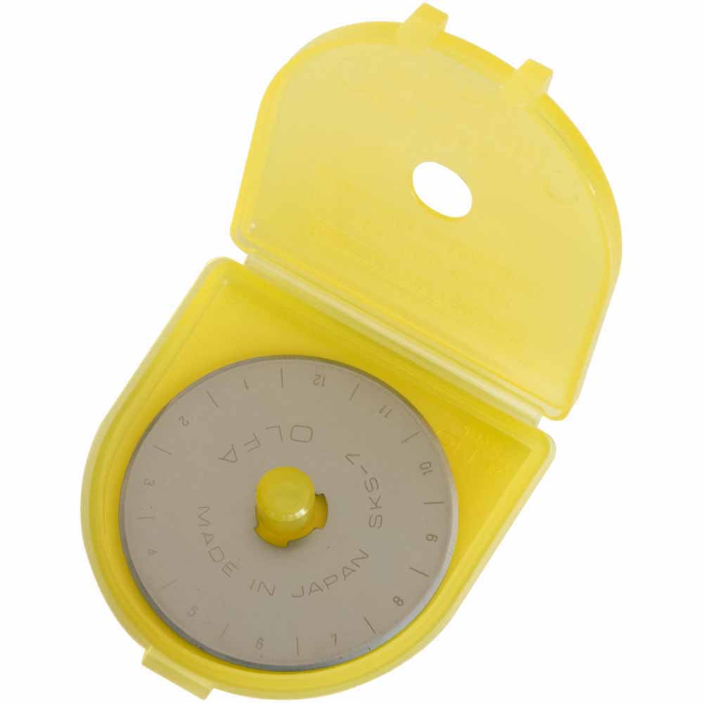 OLFA Tungsten Tool Steel Rotary Blade 45mm - 2pc This OLFA® rotary blade cuts up to six layers of fabric at a time, saving you precious time. Because the blade is made of tungsten tool steel, it retains its sharp edge, saving you money. Good For: cutting strips and multiple layers at once. Cuts fabric, paper, tarp, vinyl, upholstery and more. Made from high-quality tungsten tool steel. Fits any OLFA® 45mm rotary cutter.