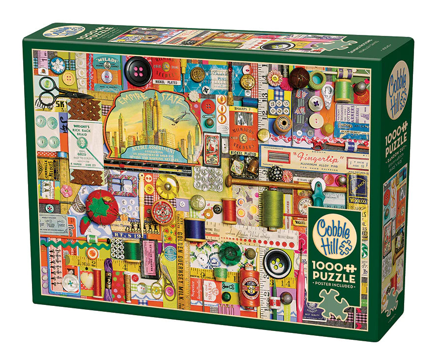 Sewing Notions Puzzle - 1000 PC - Random Cut
From Cobble Hill
Finished Size 19.5" x 26.625"