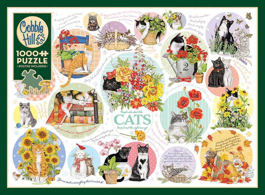 Cat Thoughts Puzzle-1000 pc - Random Cut-From Cobble Hill-Assembled Size 19.25" x 26.625"-
Poster Included
