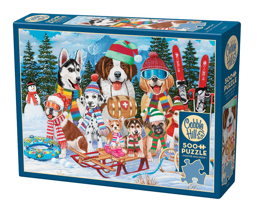 Snow Day!- 500 Piece
Hey, hey, it's a Snow Day! We really wanted to throw in three exclamations on the title because this one is so fun! Look at all those furry friends ready to patrol the ski hills and rescue your heart! Who wouldn't want to be a part of this squad every winter?