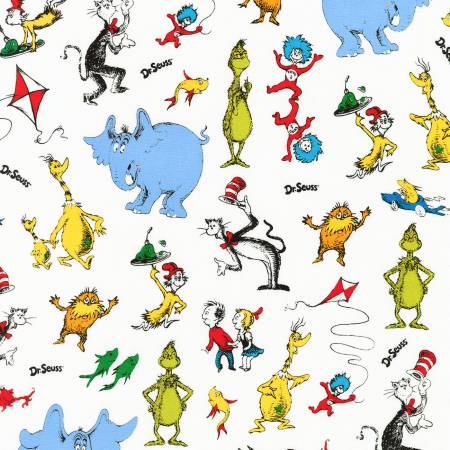 White Dr. Seuss Celebrate Seuss From Robert Kaufman Celebrate Seuss by Dr. Seuss Enterprises Collection 100% Cotton 44"/45"