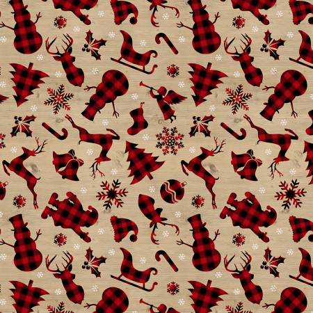 Wood Buffalo Plaid Christmas Silhouettes From Timeless Treasures Lumberjack Gnomes Collection 100% Cotton 44/45"