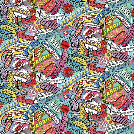 Multi Sewing & Quilting Words Comic From Timeless Treasures Sew Strong by TT Fabrics Collection 100% Cotton 44/45"