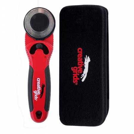 The Creative Grids® 45mm rotary cutter is designed with you in mind. The sleek red metal body adds weight to the cutter so less pressure is required when cutting fabric. The cushioned comfort grip is designed to fit your hand, reducing slips and muscle fatigue.