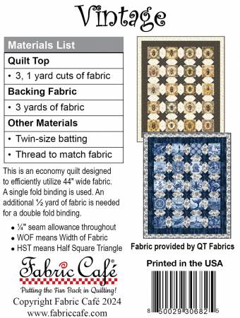 Vintage Individual Pattern-From Fabric Cafe-Individual lap-size 3-yard quilt pattern-Finished size 43" X 52"
