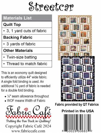 Streetcar Individual Pattern-From Fabric Cafe-Individual lap-size 3-yard quilt pattern-Finished size 42½" X 57½"
