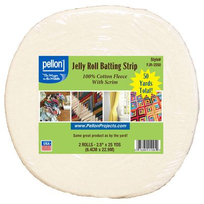 Pellon Cotton With Scrim Jelly Roll Batting 2-1/2in x 50yds
Package includes two rolls, 2.5 in x 25 yds