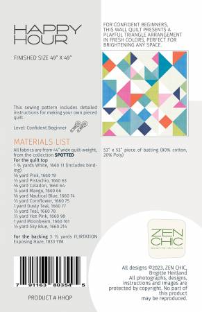 Happy Hour Quilt Pattern. From Zen Chic By Brigitte Heitland. For confident beginners, this wall quilt presents a playful triangle arrangement in fresh colors, perfect for brightening any space.