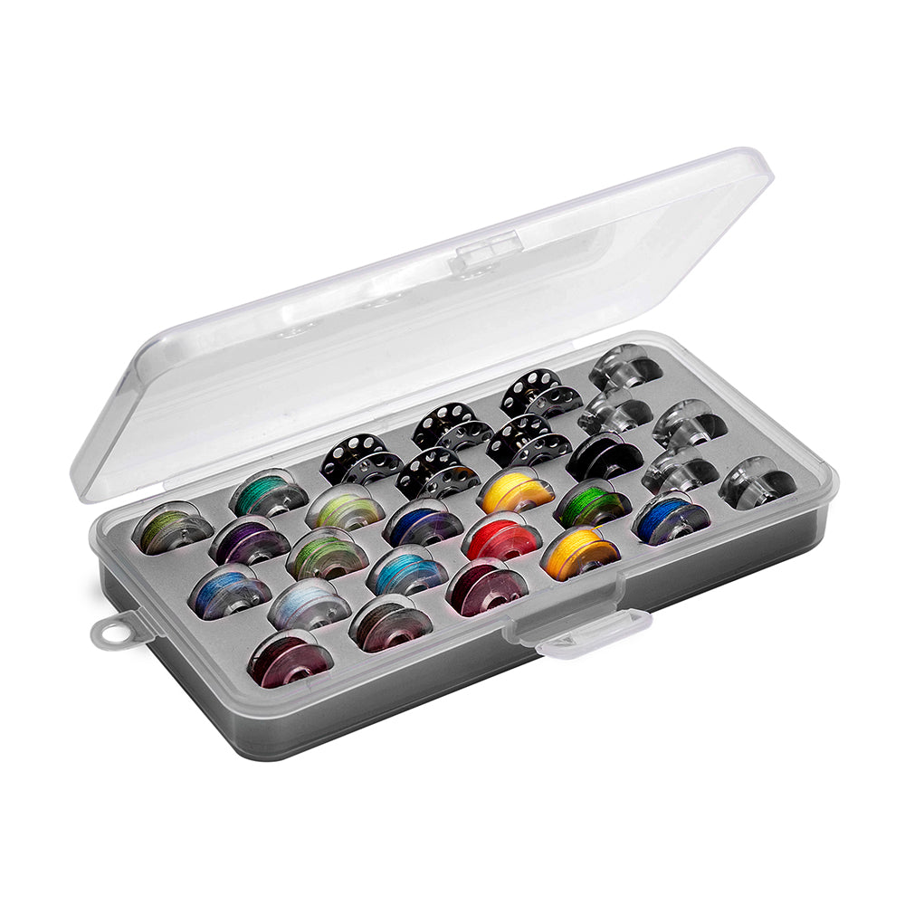 Milward Bobbin Storage Box – Holds 28 Bobbins
Milward’s Bobbin Storage Box is a secure and convenient way to store up to 28 plastic or metal bobbins. The soft foam insert keeps bobbins firmly in place, preventing movement and tangling. With strong hinges and a secure front latch, this box is completely spill-proof—perfect for organized and mess-free sewing storage. Part of the Milward Green range - the first fully plastic-free line.
Bobbins not included.