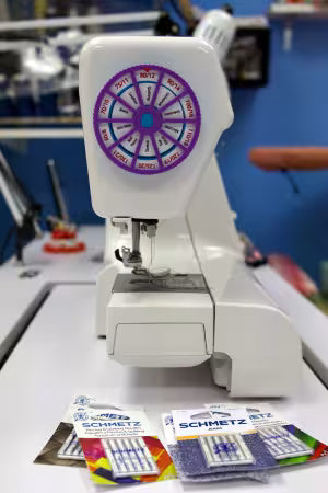 Needle Noter
From NeedleNoter
You need a Needle Noter to track which needle you left in your machine. The wheels spin to set the size and type of needle you place in your machine. Change the setting each time you change the needles.
