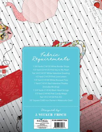 Sweet-tea Quilt Pattern From Riley Blake Designs By J. Wecker Frisch The Sweet-Tea Quilt by J. Wecker Frisch of Great Joy Studio features appliqued teapots and teacups. Finished size is 50" x 50".