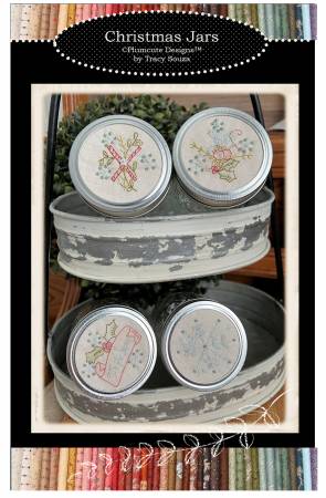 Christmas Jars Embroidery From Plumcute Designs By Tracy Souza Four sweet stitcheries that fit nicely onto mason jar tops. Printed Paper Patterns Finished Size: 2-1/2" diameter each Final Product: Craft Technique Used: Hand Embroidery / Stitchery Skill Level: Beginner
