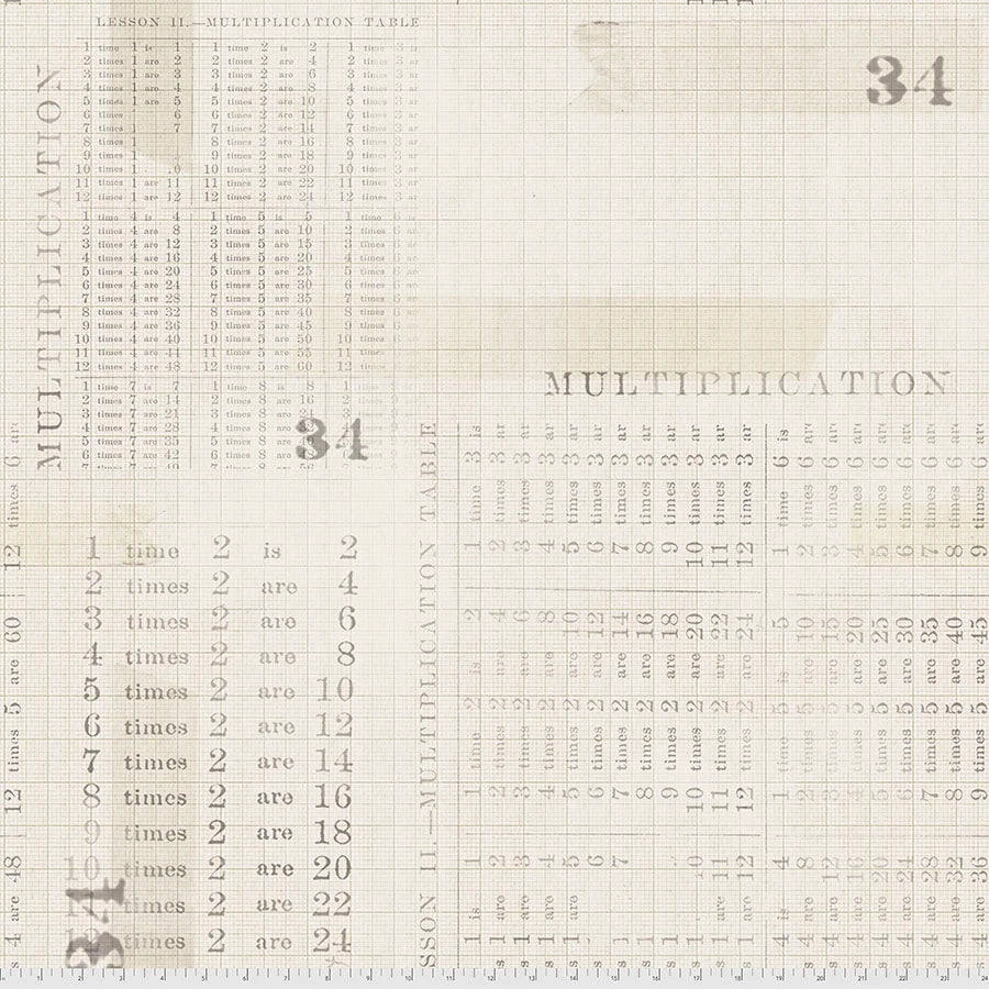 Multiplication Table - Parchment - Monochrome
From FreeSpirit Fabrics
By Tim Holtz
Eclectic Elements Collection
100% Cotton
43/44"