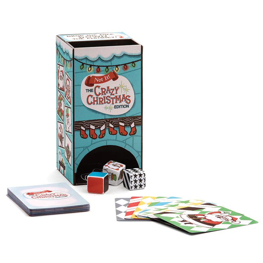 Not It! - The Crazy Christmas Edition - Dice and Card Game
Not It - Crazy Christmas is unfortunately not about leaving your in-laws out of this year's festivities. But why not pawn them off to the North Pole gang: Santa, Mrs. Claus, Elf, Rudolf, Snowman and Gingerbread boy! This Christmas themed game spawned from the original Not It! game will have you spotting cards in your hand that do not holly jolly match the roll of the three dice.