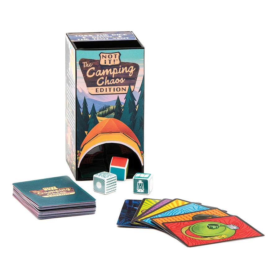 Not It! - Camping Chaos - Dice and Card Game
Spot the card that does NOT match & do it fast - don't be last!
Not It - Camping Chaos is a quick paced card game. When the dice roll from the tower, race to find a card in your hand that doesn't match the attributes on the dice. But watch out for the wild raccoon - get rid of it quickly or risk getting caught with two in hand! Fast-paced fun for all!