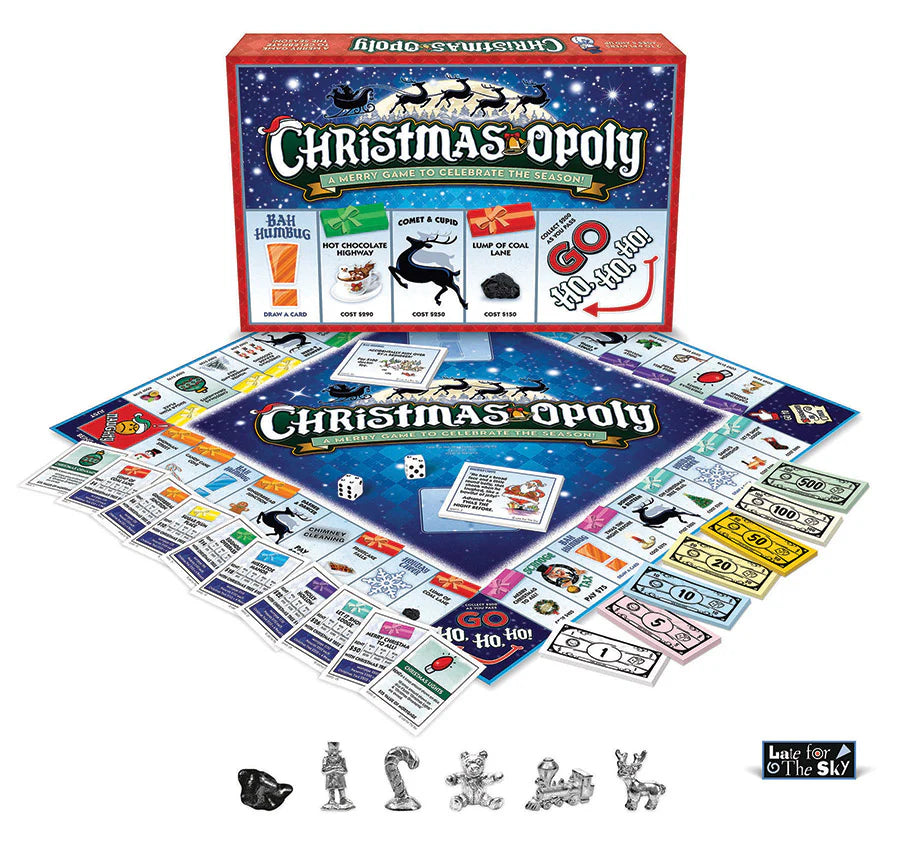 Christmas-Opoly Board Game-
Celebrate the holiday season with Santa and his reindeer in Christmas-Opoly! Enjoy all the fun of the classic game, but with a festive twist; you may even catch a glimpse of Santa himself as you go around the board! So ho-ho-ho - let the Christmas cheer begin!