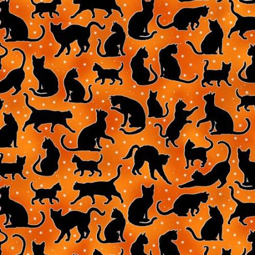 Orange Spooktacular Cats From Benartex Halloween Spirit by Kanvas Studio Collection 100% Cotton Size 44/45"