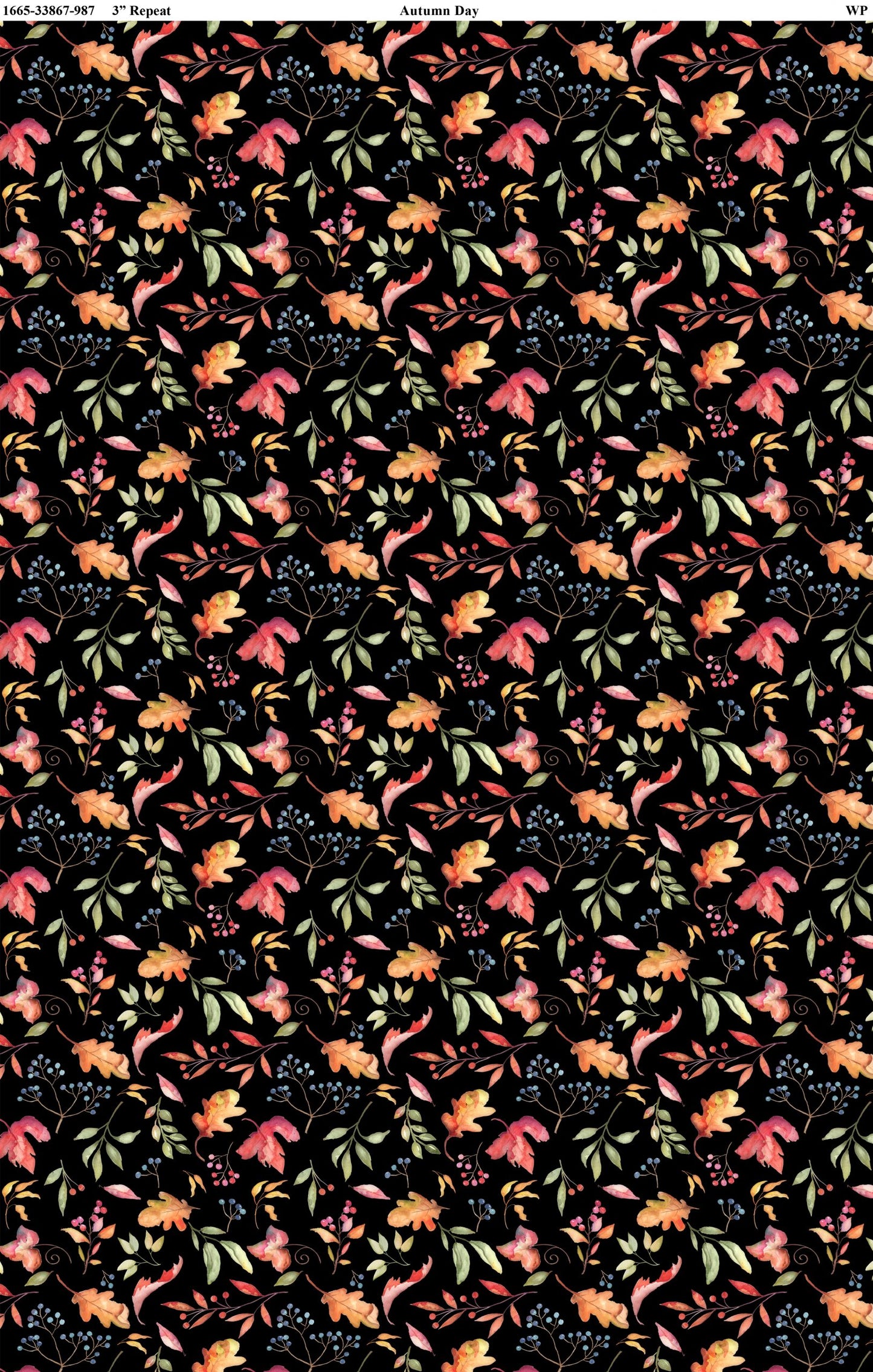 Autumn Day Small Leaves and Berries - Black