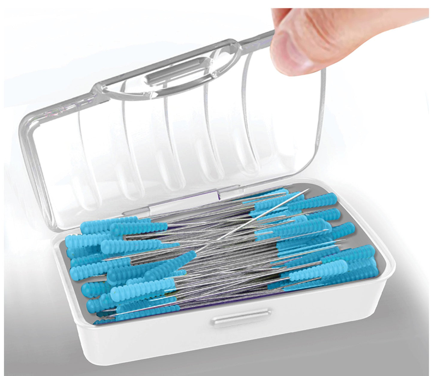 Magic Pins Quilting Fine 50pc with comfort grip and heat resistance make your sewing life easier. The pins come with a designer case for easier storage.