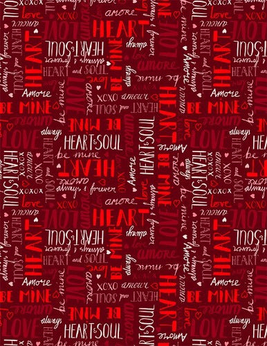 Red Words All Over From Wilmington Prints By Nancy McKenzie Happy Hearts Collection 100% Cotton