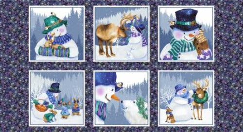 Multi Flurry Friends 6 Block Panel From Henry Glass By Barb Tourtillotte Flurry Friends Collection 100% Cotton