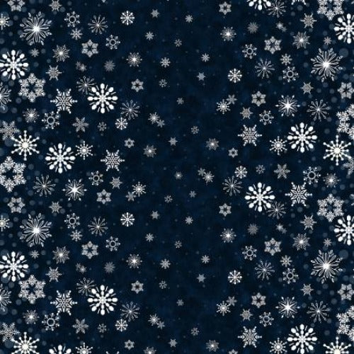 Navy Snowflake Border Stripe From Henry Glass By Barb Tourtillotte Flurry Friends Collection 100% Cotton 44/45"