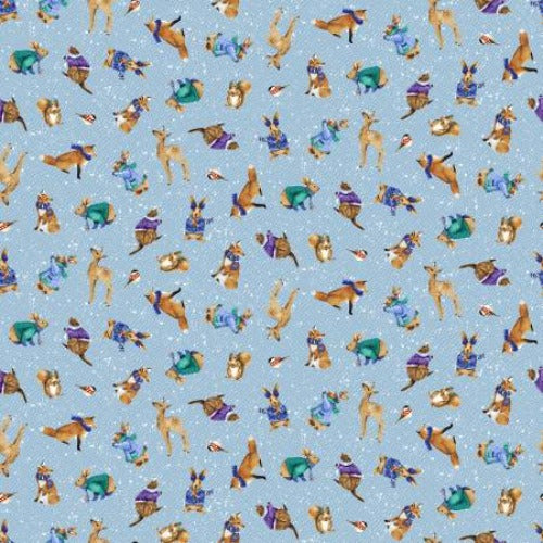 Blue Forest Critter Allover From Henry Glass By Barb Tourtillotte Flurry Friends Collection 100% Cotton 44/45"