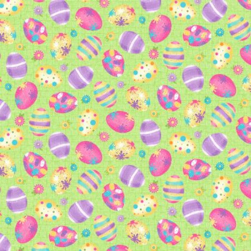 Green Easter Egg Toss From Henry Glass By Shelly Comiskey Hoppy Easter Gnomies Collection 100% Cotton