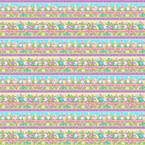 Multi Novelty Gnomie Stripe From Henry Glass By Shelly Comiskey Hoppy Easter Gnomies Collection 100% Cotton