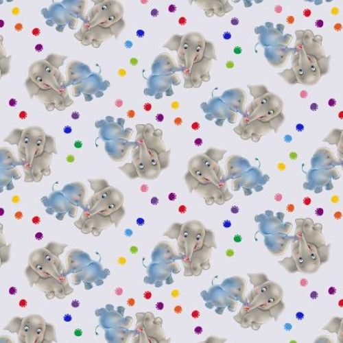 Tossed Elephant From Studio E By Avinci, Lorella Painting the World Collection 100% Cotton 44/45"