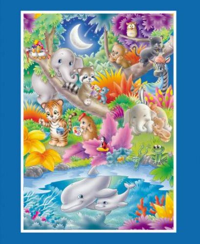 Cyan Painting the World 36" Fabric Panel, From Studio E, By Lorella Avinci, 100% Cotton