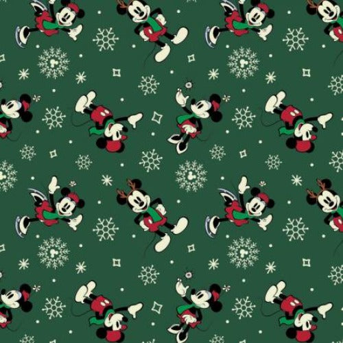 Green Festive Mickey From Camelot Fabrics Character Winter Holiday 3 by Camelot Collection Licensed Products 100% Cotton