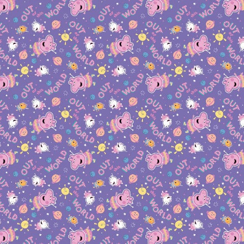 Purple Peppa Pig Friends in Space From Camelot Fabrics 100% Cotton