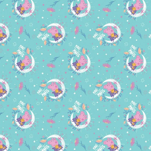 Teal Peppa Pig Moon Magic From Camelot Fabrics 100% Cotton