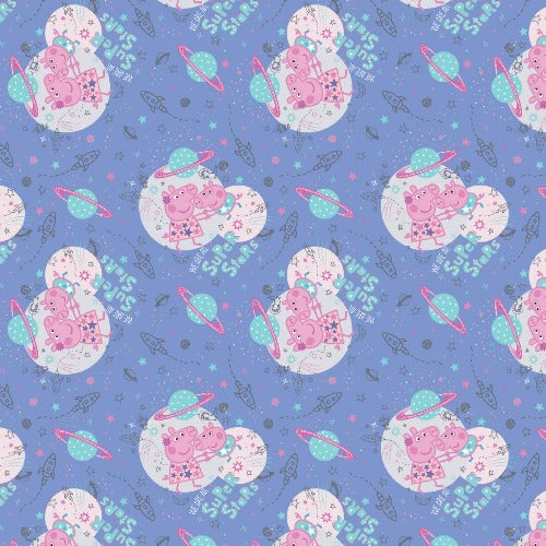 Periwinkle Peppa Pig Super Stars From Camelot Fabrics 100% Cotton 44/45"