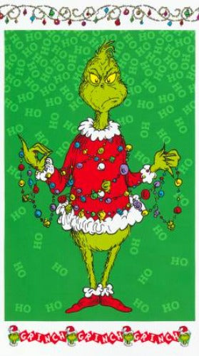 Grinch Holiday Panel - Dr. Seuss From Robert Kaufman How the Grinch Stole Christmas Collection Licensed Product 100% Cotton