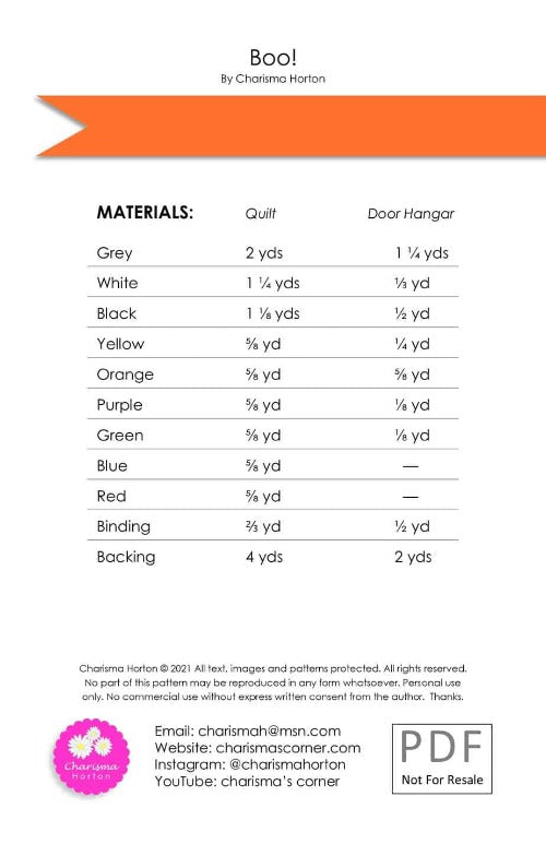 Boo! - Quilt Pattern From Charisma Horton By Charisma Horton Includes pattern for door hanger 24"x 60" and quilt 60"x72"