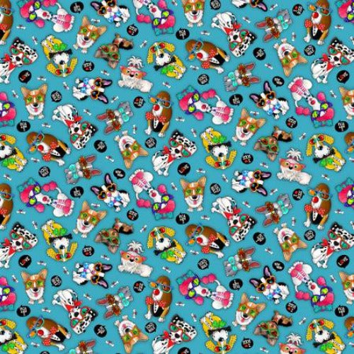 Blue Tossed Dogs In Sunglasses - From Timeless Treasures - Dogs By Timeless Treasures Collection