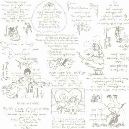 Be Mine Valentine Greetings Gray From Riley Blake Designs By Janet Wecker-Frisch Be Mine Valentine Collection 100% Cotton 43/44"