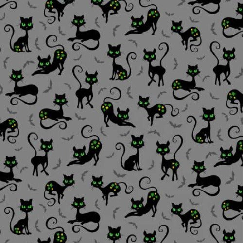 Grey Black Cat Crossing By: Michael Miller Trick or Treat Collection 100% Cotton 44/45"