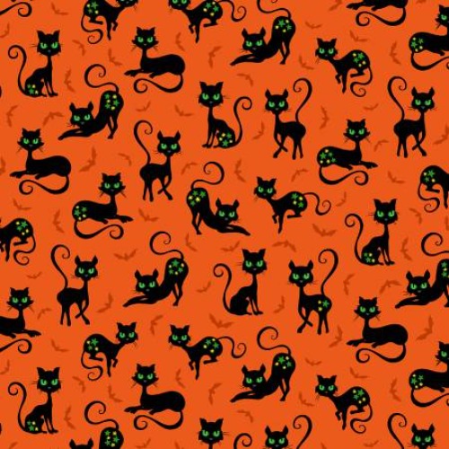 Orange Black Cat Crossing By Michael Miller Trick or Treat Collection 100% Cotton 44/45"